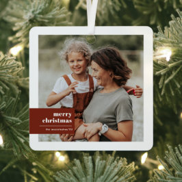 Moderne Typografie Kleurenblok Foto Kerstmis Metalen Ornament