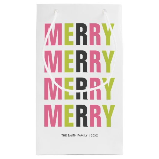 Moderne Typografie Kleurrijke "Vrolijke" Kerstmis Klein Cadeauzakje (Achterkant)