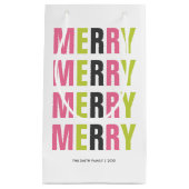 Moderne Typografie Kleurrijke "Vrolijke" Kerstmis Klein Cadeauzakje (Voorkant)