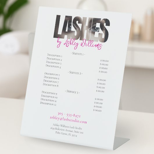 Moderne typografie "LASHES" door prijslijst Reclamebord Met Voetstuk