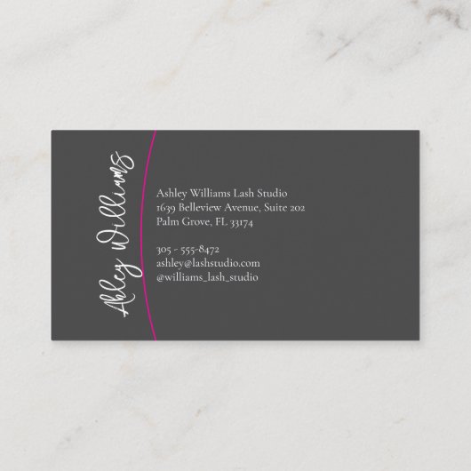 Moderne typografie "LASHES" van de kunstenaar Visitekaartje (Achterkant)