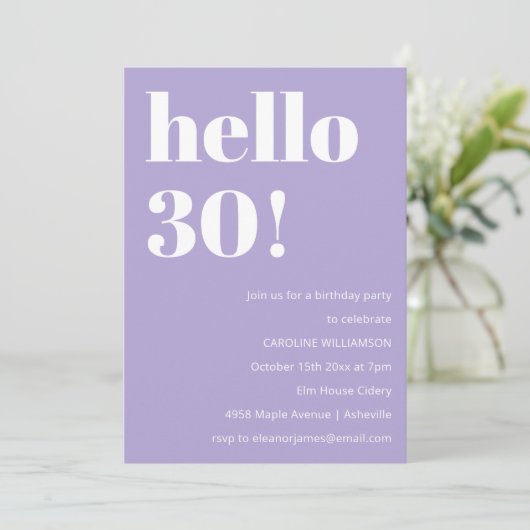 Moderne typografie Lavendel 30e verjaardagsfeestje Kaart (Staand voorkant)