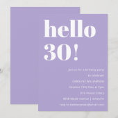 Moderne typografie Lavendel 30e verjaardagsfeestje Kaart (Voorkant / Achterkant)