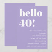 Moderne typografie Lavendel 40ste verjaardagsfeest Kaart (Voorkant / Achterkant)