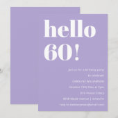 Moderne typografie Lavendel 60e verjaardagsfeestje Kaart (Voorkant / Achterkant)