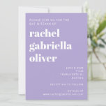 Moderne Typografie Lavender Paars Bat Mitzvah Kaart<br><div class="desc">Bold Typography Lavender Paars Simple Modern Bat Mitzvah Invitation</div>