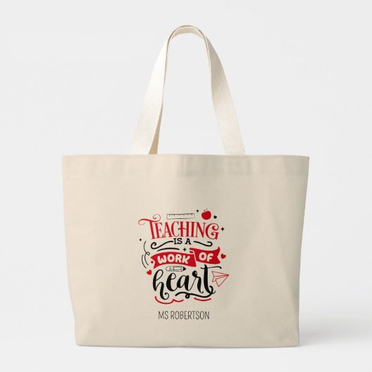 Moderne typografie leraar bedankt gepersonaliseerd grote tote bag (Achterkant)