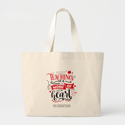 Moderne typografie leraar bedankt gepersonaliseerd grote tote bag (Voorkant)