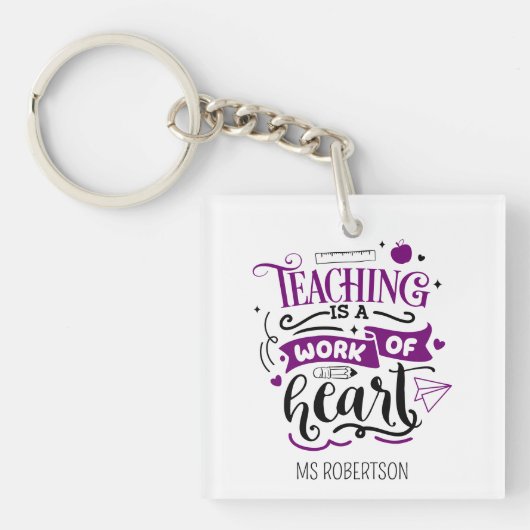 Moderne typografie leraar bedankt gepersonaliseerd sleutelhanger (voorkant)