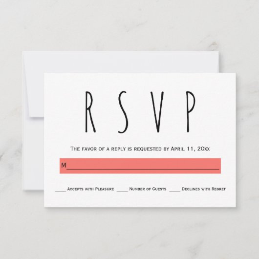 Moderne typografie levende koraalbruiloft RSVP-kaa RSVP Kaartje (Voorkant)