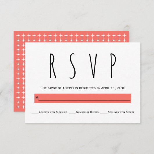 Moderne typografie levende koraalbruiloft RSVP-kaa RSVP Kaartje (Voorkant / Achterkant)