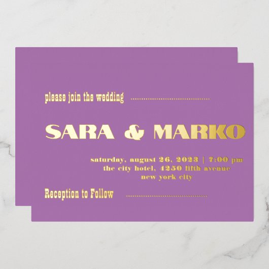 Moderne typografie | Licht paarse Folie Uitnodiging (Voorkant / Achterkant)