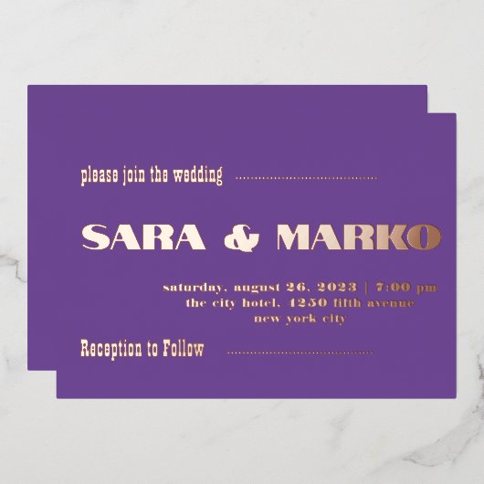 Moderne typografie | Licht paarse Folie Uitnodiging (Voorkant / Achterkant)
