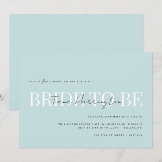 Moderne typografie | Lichtblauw Vrijgezellenfeest Kaart (Voorkant / Achterkant)