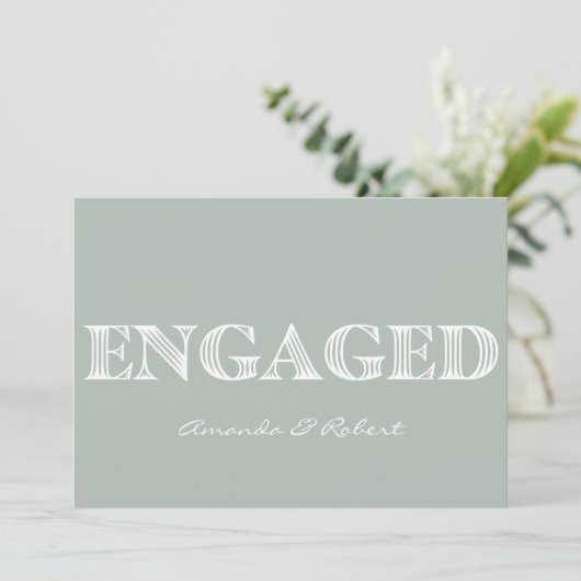 Moderne Typografie Lichte Sage Foto Verloving Aankondiging (Staand voorkant)