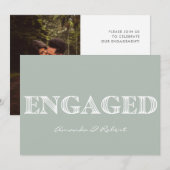 Moderne Typografie Lichte Sage Foto Verloving Aankondiging (Voorkant / Achterkant)