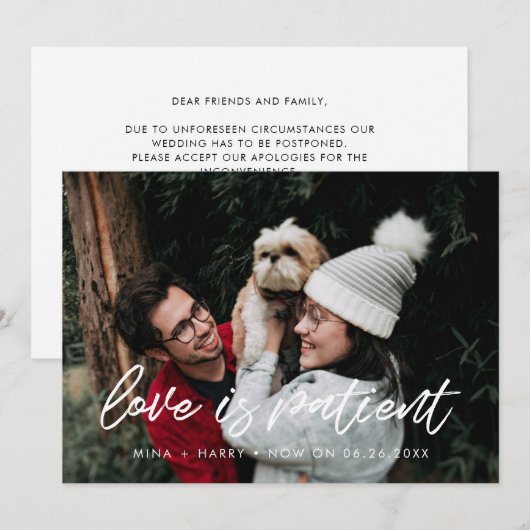 Moderne typografie Liefde is een update over gedul Aankondiging (Voorkant / Achterkant)