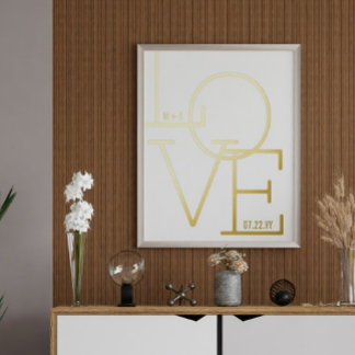 Moderne Typografie Love Initialen Wedding Date Gol Folie Afdrukken