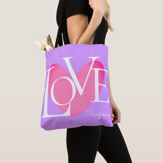 Moderne Typografie LOVE Text Design Tote Bag (Dichtbij)