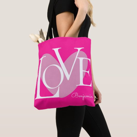 Moderne Typografie LOVE Text Design Tote Bag (Dichtbij)