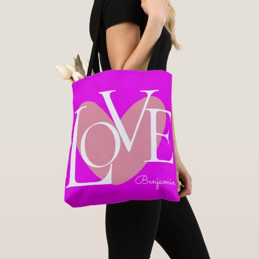 Moderne Typografie LOVE Text Design Tote Bag (Dichtbij)