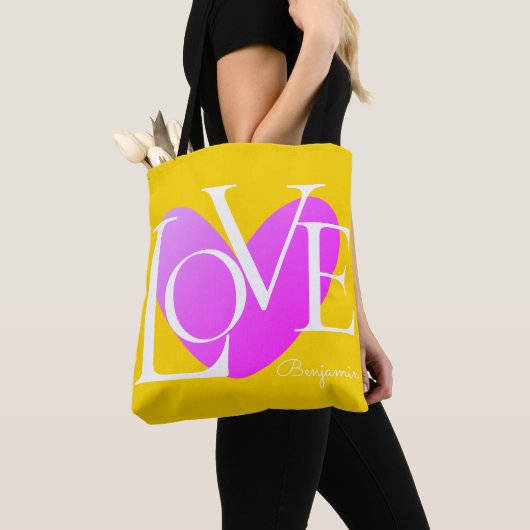 Moderne Typografie LOVE Text Design Tote Bag (Dichtbij)
