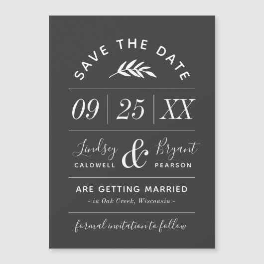 Moderne Typografie Magnetische Save the Date Kaart (Voorkant)