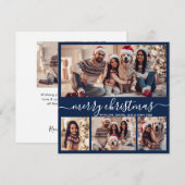 Moderne Typografie Marine 5 Fotocollage Kerstmis Feestdagenkaart (Voorkant / Achterkant)