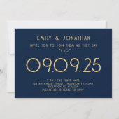 Moderne Typografie Marine Blauw Goud Bruiloft Kaart (Voorkant)