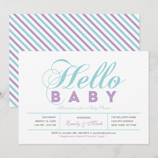 Moderne typografie Meisje Baby Shower, Strooigoed Kaart (Voorkant / Achterkant)