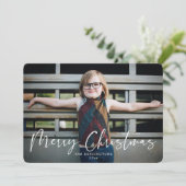 Moderne Typografie Merry Kerstfeestdag Foto Feestdagenkaart (Staand voorkant)