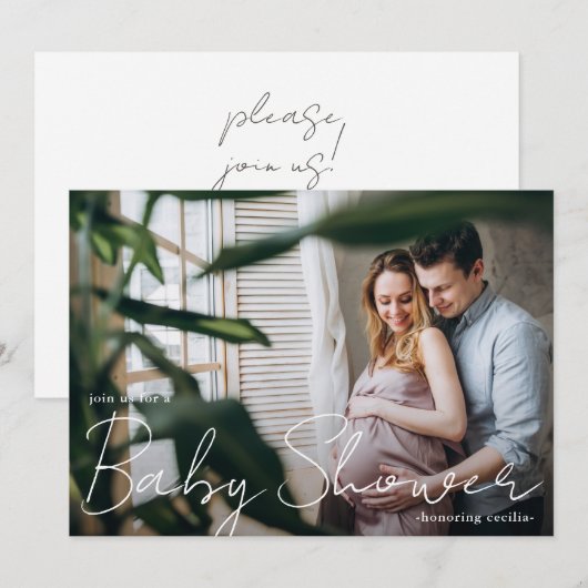 Moderne typografie met foto-Baby shower Kaart (Voorkant / Achterkant)