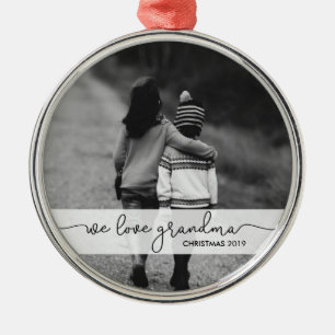 Moderne typografie met foto We houden van oma Metalen Ornament