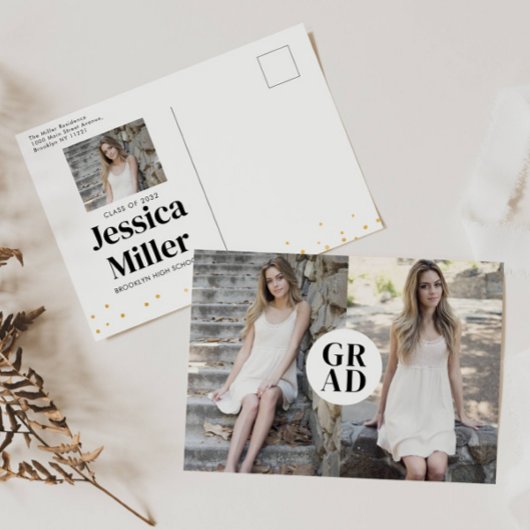 Moderne typografie met gouden stippen 3 foto afstu aankondigingskaart