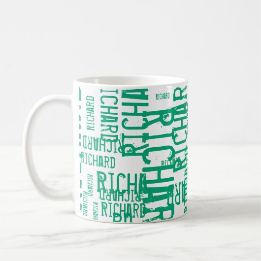 Moderne typografie met groen-blauwe naam koffiemok (Links)