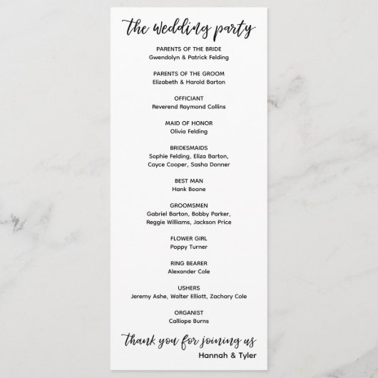 Moderne typografie met handschrift Eenvoudig wit Programmakaart (Achterkant)