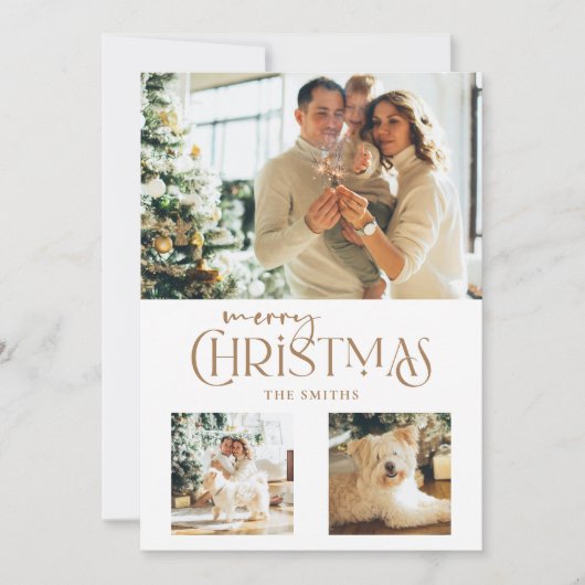 Moderne typografie met Kerstmis tekst 3-foto Feestdagenkaart (Voorkant)