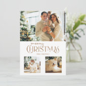 Moderne typografie met Kerstmis tekst 3-foto Feestdagenkaart (Staand voorkant)