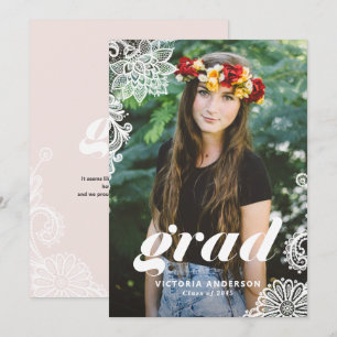 Moderne Typografie met Lace Photo Graduation Party Kaart