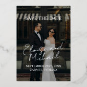 Moderne typografie met script save the date folie uitnodiging (Voorkant)