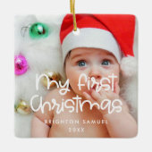Moderne typografie Mijn eerste kerstfoto baby Keramisch Ornament (Voorkant)