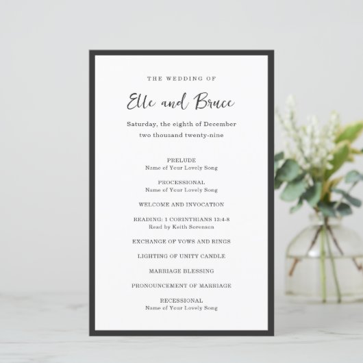 Moderne typografie Minimalistisch huwelijksprogram (Staand voorkant)