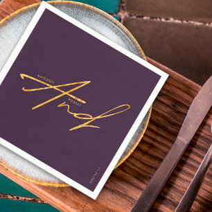 Moderne Typografie Minimalistisch Paars Goud Bruil Servet