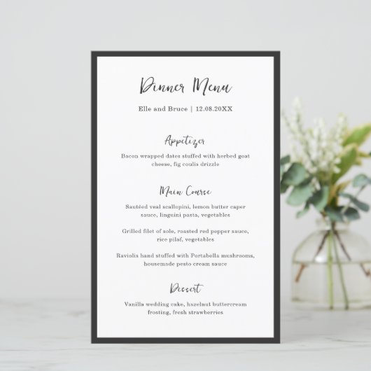 Moderne typografie Minimalistisch trouwmenu (Staand voorkant)