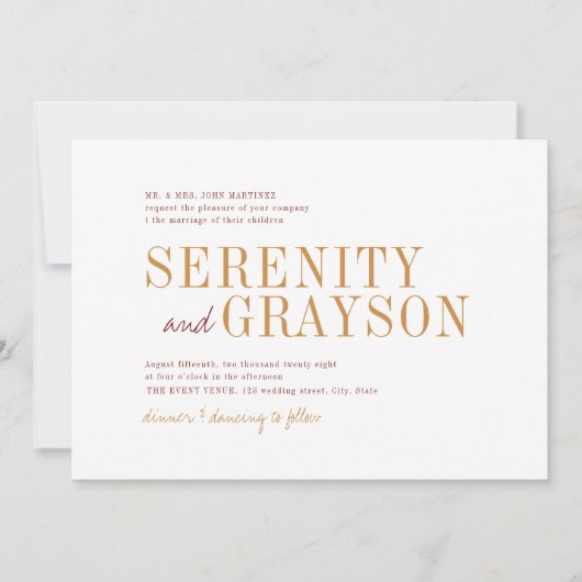 Moderne typografie minimalistisch valhuwelijk kaart (Voorkant)