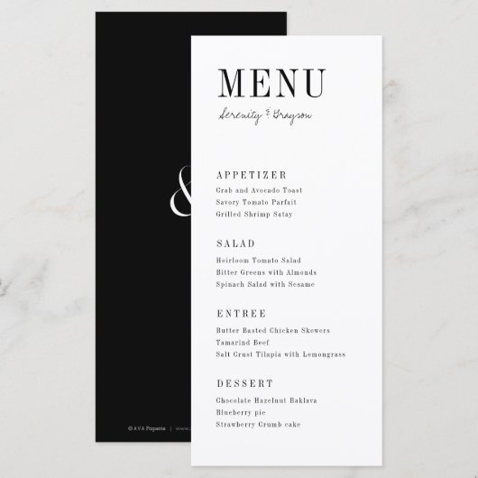 Moderne typografie minimalistisch zwart en wit menu (Voorkant / Achterkant)