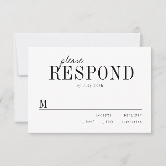 Moderne typografie minimalistisch zwart-wit RSVP (Voorkant)