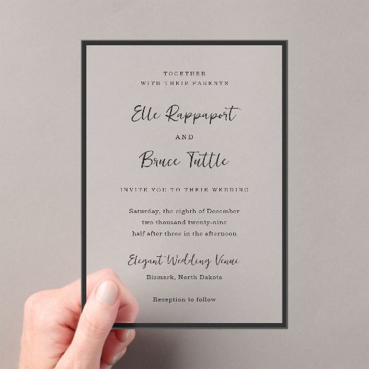 Moderne typografie Minimalistische bruiloft Acryl Uitnodigingen (Insitu (Draagbaar))