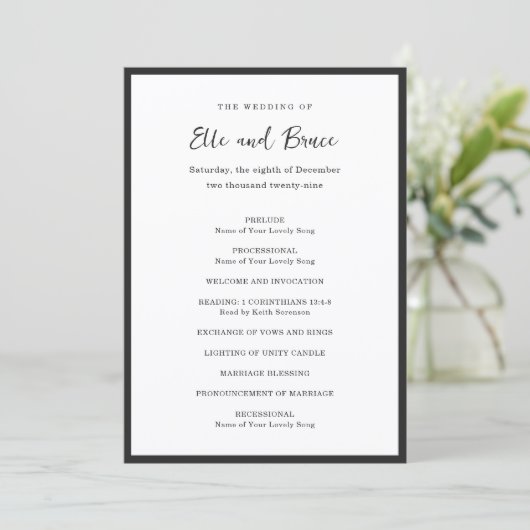 Moderne typografie Minimalistische bruiloft Programmakaart (Staand voorkant)