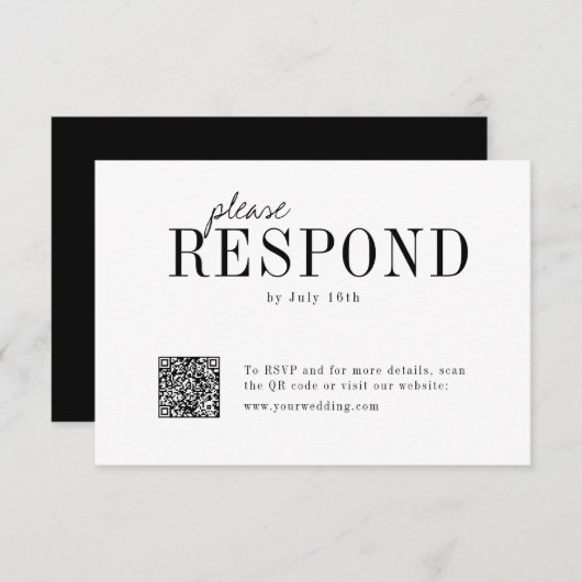 Moderne typografie minimalistische bruiloft QR-cod RSVP Kaartje (Voorkant / Achterkant)